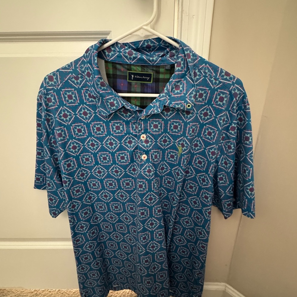 William Murray Golf Blue Geometric Polo Shirt